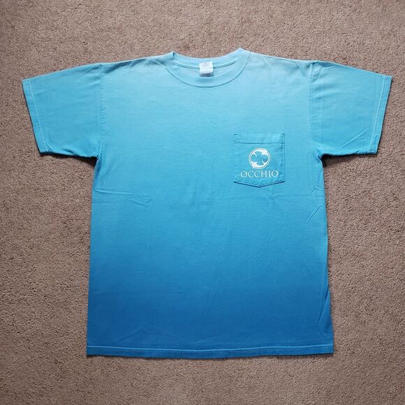 Vintage Occhio Marlin Size Large Mens 2 Tone Blue Double Side Pocket T-Shirt - Picture 5 of 8